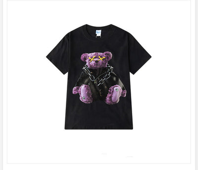 Men And Women Couples Japanese Retro  Thick Loose Round Neck Short Sleeve T-shirt