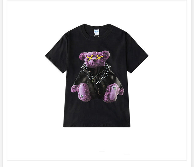Men And Women Couples Japanese Retro  Thick Loose Round Neck Short Sleeve T-shirt