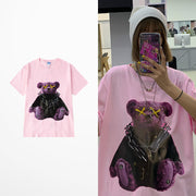 Men And Women Couples Japanese Retro  Thick Loose Round Neck Short Sleeve T-shirt