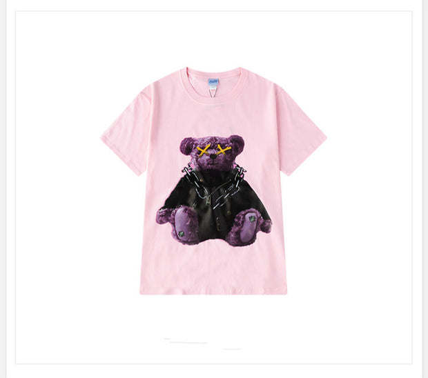 Men And Women Couples Japanese Retro  Thick Loose Round Neck Short Sleeve T-shirt