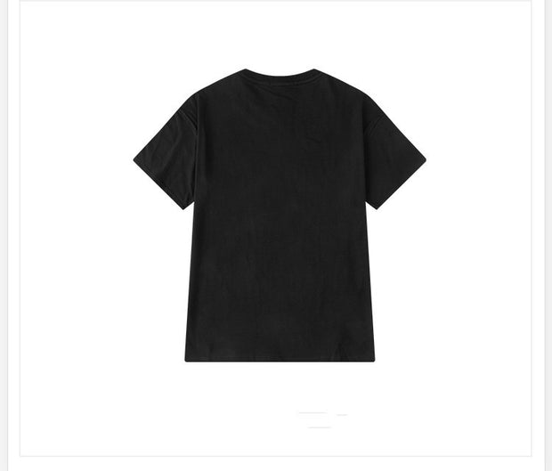 Men And Women Couples Japanese Retro  Thick Loose Round Neck Short Sleeve T-shirt