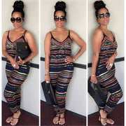 Stripe print sleeveless sexy halter jumpsuit