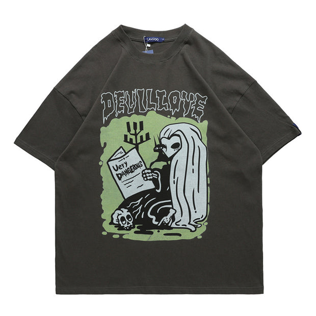 Newspaper Printing Short-sleeved T-shirt Personality Tide Brand Loose