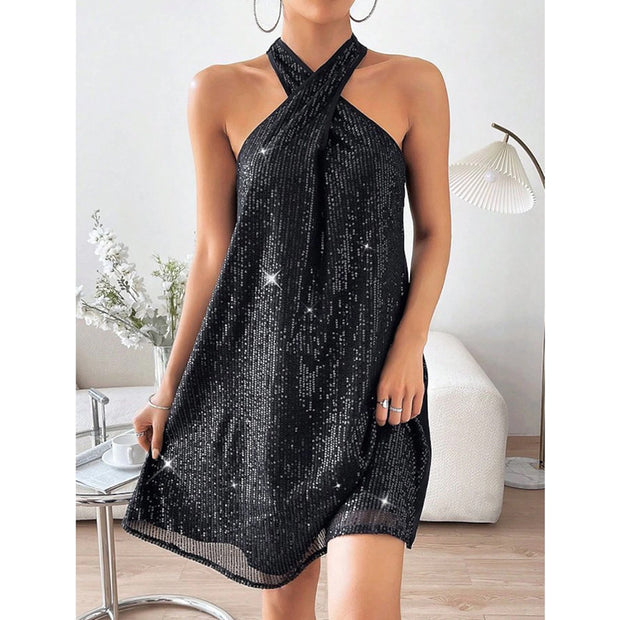 Fashion Elegant Halter Strapless Sexy Sequin Formal Dress