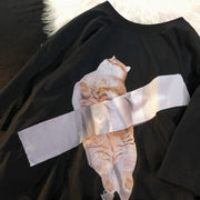 Loose Design American Retro Cat Short Sleeve T-shirt