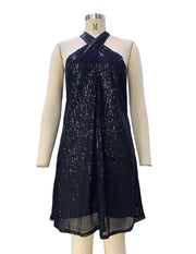 Fashion Elegant Halter Strapless Sexy Sequin Formal Dress