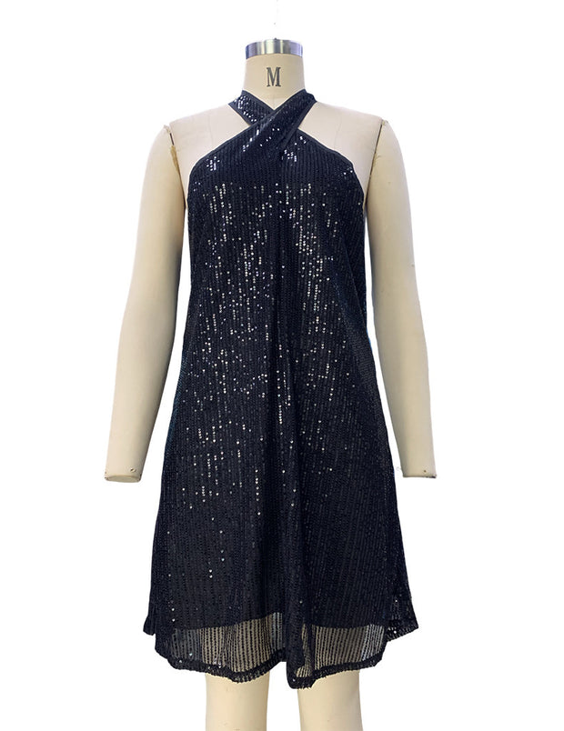 Fashion Elegant Halter Strapless Sexy Sequin Formal Dress