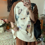 Retro Raglan Short-sleeved T-shirt Couple Loose Top