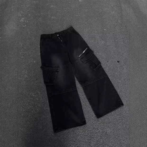 High Street Fashion Brand Zipper Large Workwear With Pocket Jeans Men