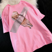 Loose Design American Retro Cat Short Sleeve T-shirt