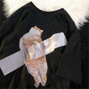 Loose Design American Retro Cat Short Sleeve T-shirt