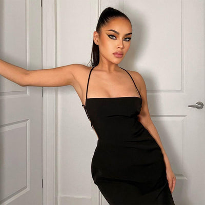 Autumn Sexy Halter Back Strap Dress