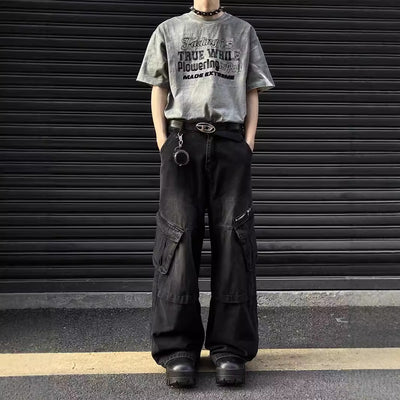 High Street Fashion Brand Zipper Large Workwear With Pocket Jeans Men