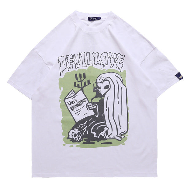Newspaper Printing Short-sleeved T-shirt Personality Tide Brand Loose